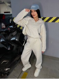 Жіночий теплий костюм з капюшоном сiрого кольору 35434