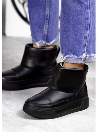 Жіночі уггі з натуральної шкіри (байка) чорного кольору 35435