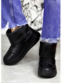 Жіночі уггі з натуральної шкіри (цигейка) чорного кольору 35436