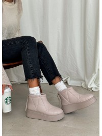 Жіночі уггі з натуральної шкіри на платформі (байка) бежевого кольору 35438