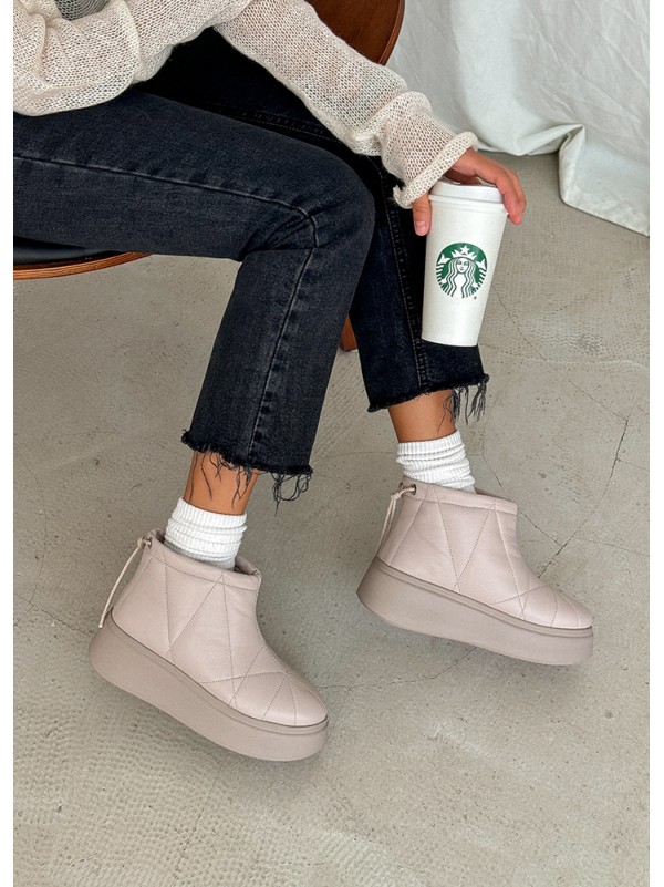 Жіночі уггі з натуральної шкіри на платформі (хутро) бежевого кольору 35441