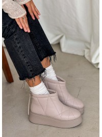 Жіночі уггі з натуральної шкіри на платформі (хутро) бежевого кольору 35441