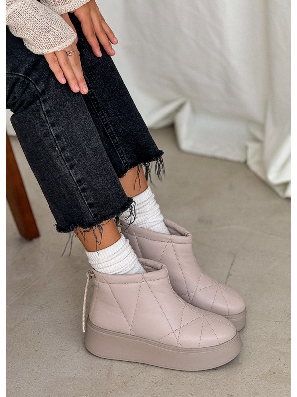 Жіночі уггі з натуральної шкіри на платформі (хутро) бежевого кольору 35441