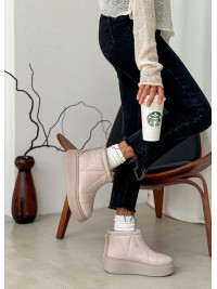 Жіночі уггі з натуральної шкіри на платформі (хутро) бежевого кольору 35441