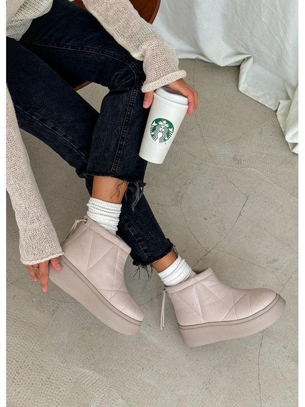 Жіночі уггі з натуральної шкіри на платформі (хутро) бежевого кольору 35441