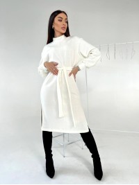 Ангорова сукня мiдi з поясом молочного кольору 35442