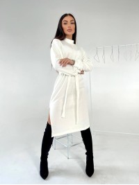 Ангорова сукня мiдi з поясом молочного кольору 35442