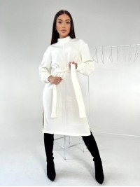 Ангорова сукня мiдi з поясом молочного кольору 35442