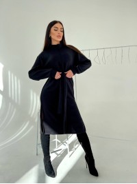 Ангорова сукня мiдi з поясом чорного кольору 35443