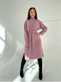 Ангорова сукня мiдi з поясом пудрового кольору 35444