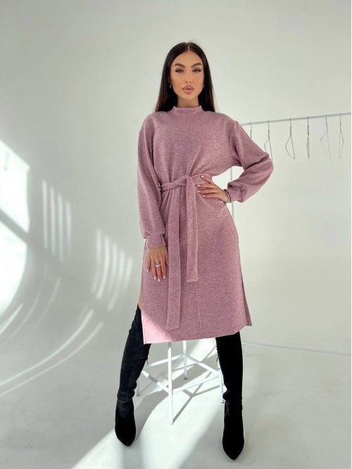 Ангорова сукня мiдi з поясом пудрового кольору 35444