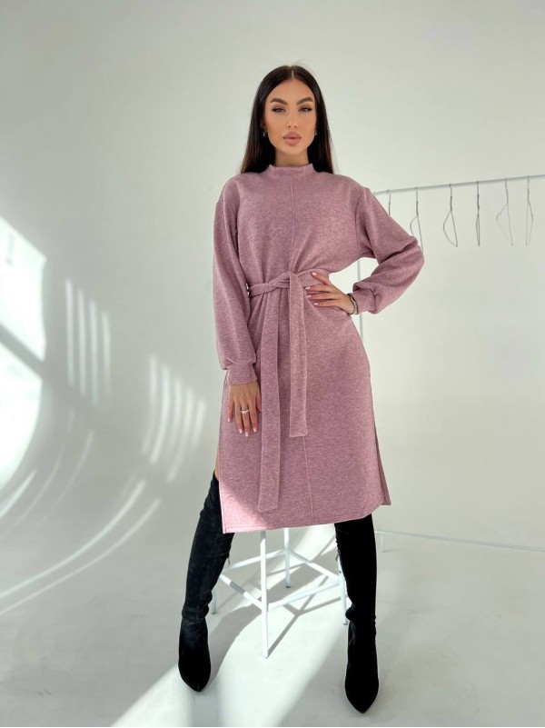Ангорова сукня мiдi з поясом пудрового кольору 35444