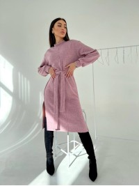 Ангорова сукня мiдi з поясом пудрового кольору 35444