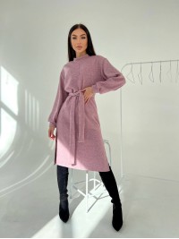 Ангорова сукня мiдi з поясом пудрового кольору 35444