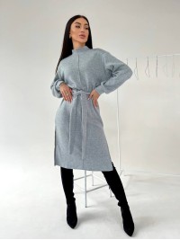 Ангорова сукня мiдi з поясом сiрого кольору 35446