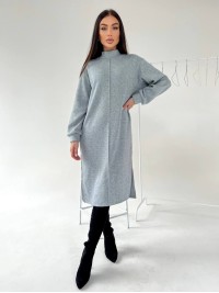 Ангорова сукня мiдi з поясом сiрого кольору 35446