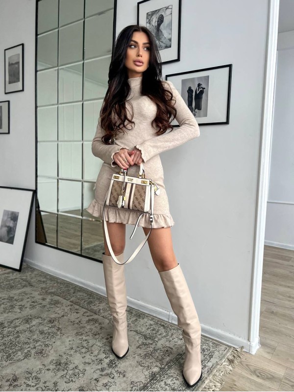 Ангорова сукня мiнi з рюшами бежевого кольору 35447