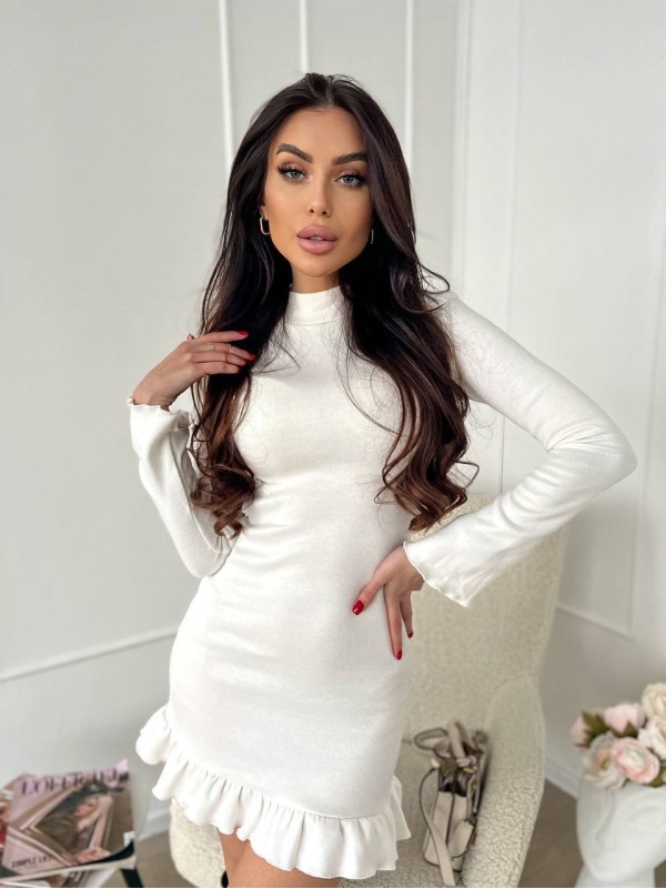 Ангорова сукня мiнi з рюшами молочного кольору 35449