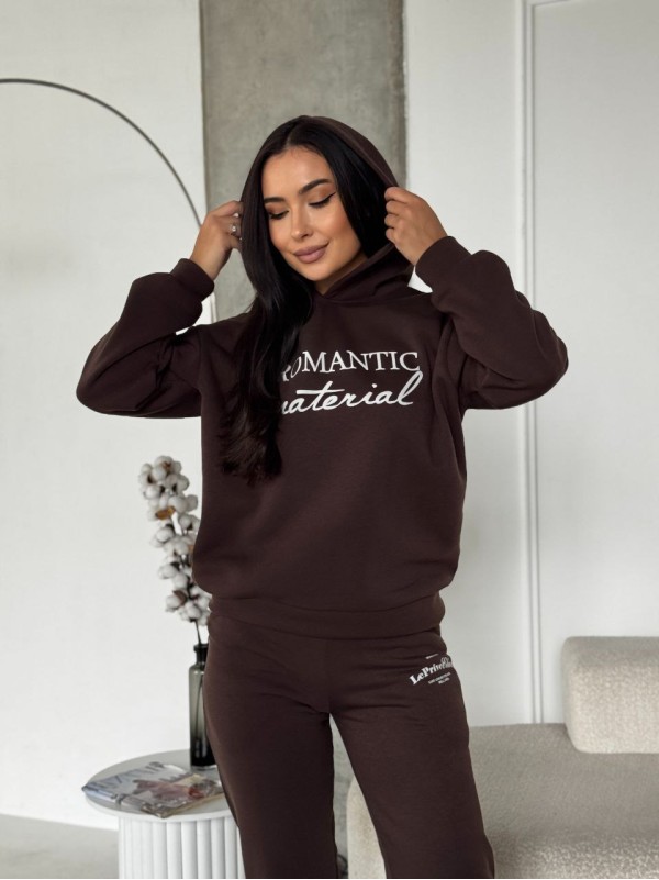 Жіночий спортивний костюм на флiсi з написом коричневого кольору 35454