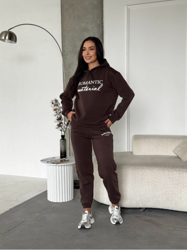 Жіночий спортивний костюм на флiсi з написом коричневого кольору 35454