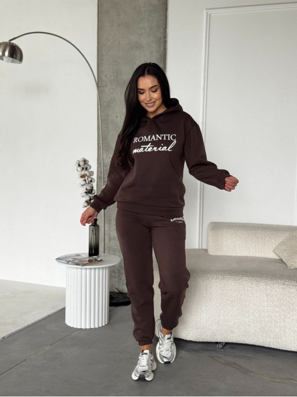 Жіночий спортивний костюм на флiсi з написом коричневого кольору 35454
