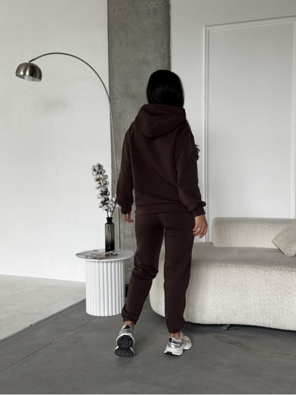 Жіночий спортивний костюм на флiсi з написом коричневого кольору 35454