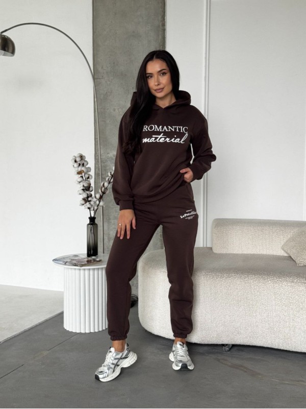 Жіночий спортивний костюм на флiсi з написом коричневого кольору 35454