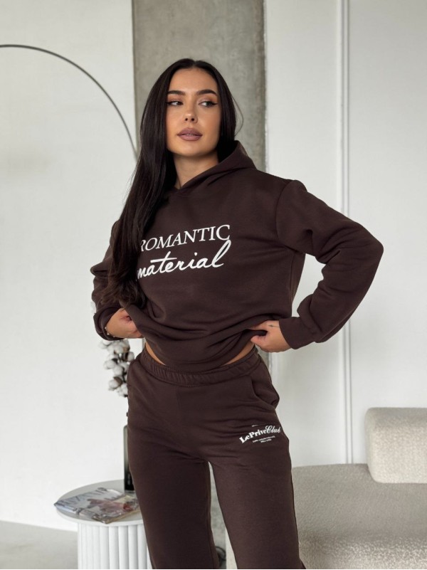 Жіночий спортивний костюм на флiсi з написом коричневого кольору 35454