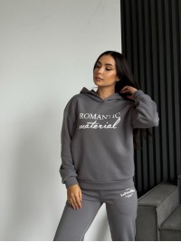 Жіночий спортивний костюм на флiсi з написом сiрого кольору 35455