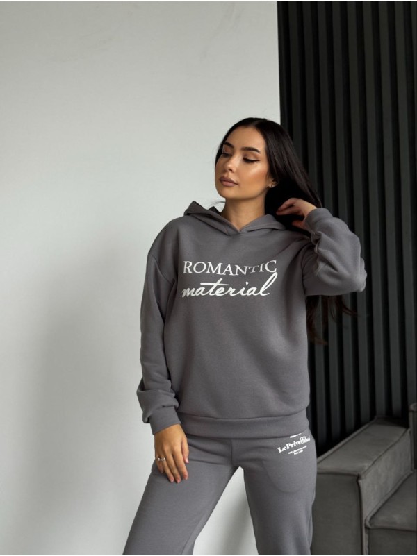 Жіночий спортивний костюм на флiсi з написом сiрого кольору 35455