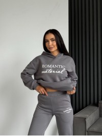 Жіночий спортивний костюм на флiсi з написом сiрого кольору 35455