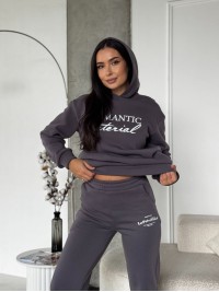 Жіночий спортивний костюм на флiсi з написом графiтового кольору 35456