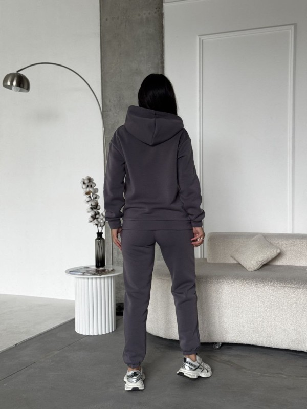 Жіночий спортивний костюм на флiсi з написом графiтового кольору 35456