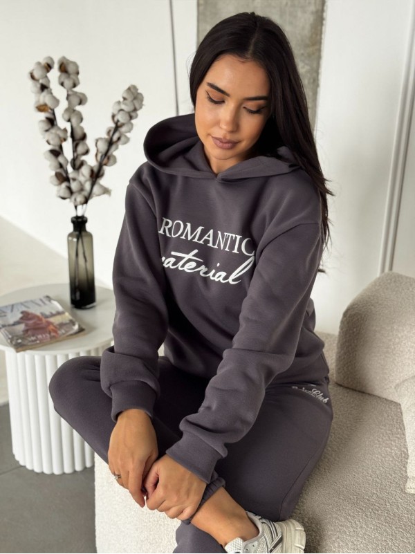 Жіночий спортивний костюм на флiсi з написом графiтового кольору 35456