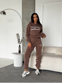 Жіночий спортивний костюм на флiсi з написом кавового кольору 35457