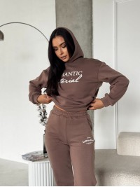 Жіночий спортивний костюм на флiсi з написом кавового кольору 35457