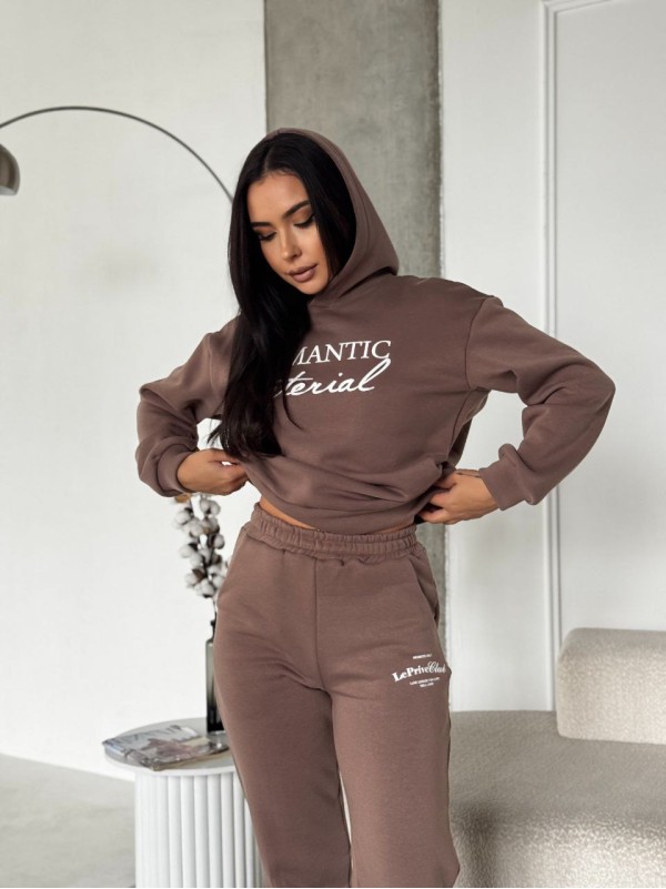 Жіночий спортивний костюм на флiсi з написом кавового кольору 35457