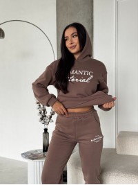 Жіночий спортивний костюм на флiсi з написом кавового кольору 35457