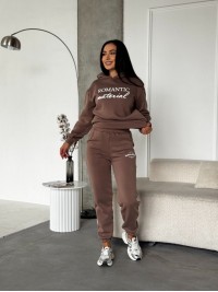Жіночий спортивний костюм на флiсi з написом кавового кольору 35457
