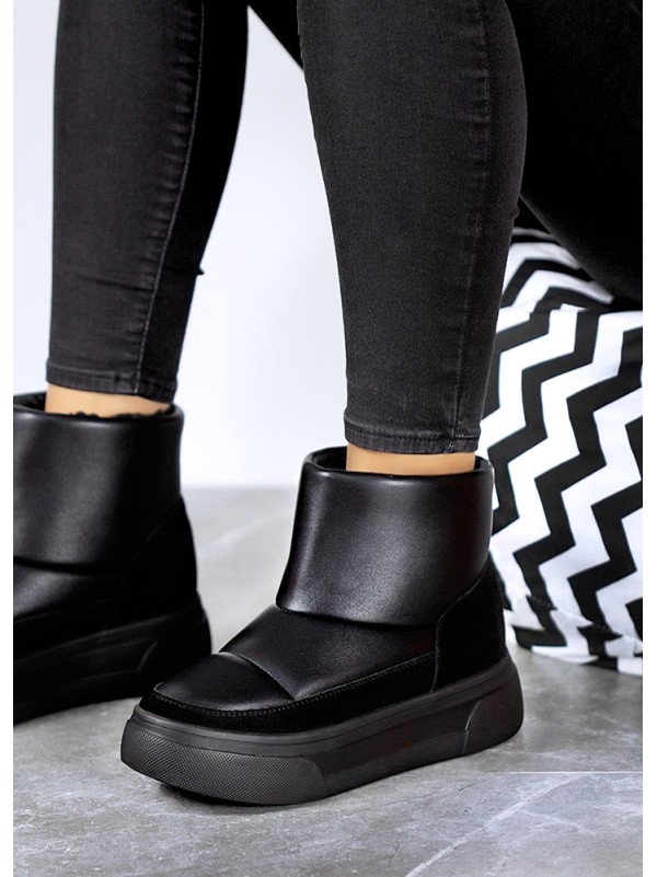 Жіночі уггі з натуральної шкіри на платформі (хутро) чорного кольору 35467