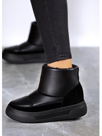 Жіночі уггі з натуральної шкіри на платформі (хутро) чорного кольору 35467