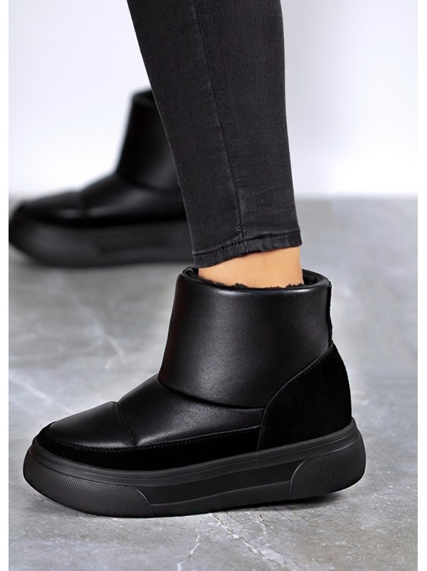 Жіночі уггі з натуральної шкіри на платформі (хутро) чорного кольору 35467