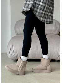 Жіночі уггі з натуральної замші на змійці (хутро) сірого кольору 35470