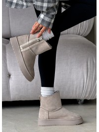 Жіночі уггі з натуральної замші на змійці (хутро) сірого кольору 35470