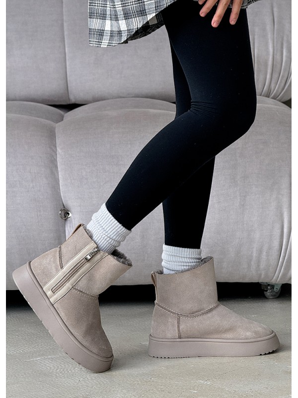 Жіночі уггі з натуральної замші на змійці (хутро) сірого кольору 35470