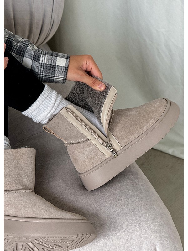 Жіночі уггі з натуральної замші на змійці (хутро) сірого кольору 35470