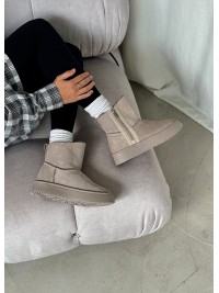 Жіночі уггі з натуральної замші на змійці (хутро) сірого кольору 35470