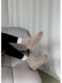 Жіночі уггі з натуральної замші на змійці (хутро) сірого кольору 35470