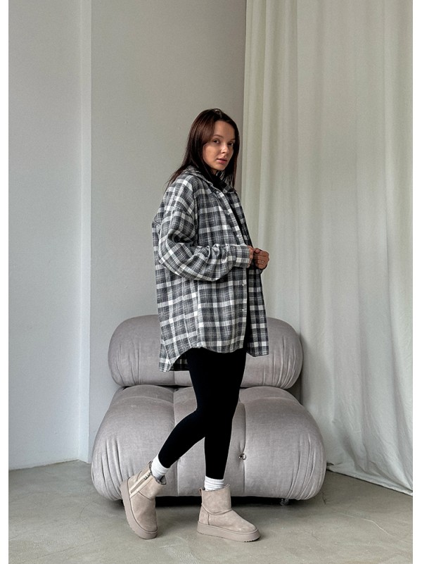 Жіночі уггі з натуральної замші на змійці (хутро) сірого кольору 35470