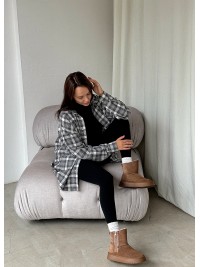 Жіночі уггі з натуральної замші на змійці (хутро) кавового кольору 35471